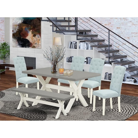 East West Furniture 6 Piece X-Style Dining Table Set - Linen White X097CE215-6